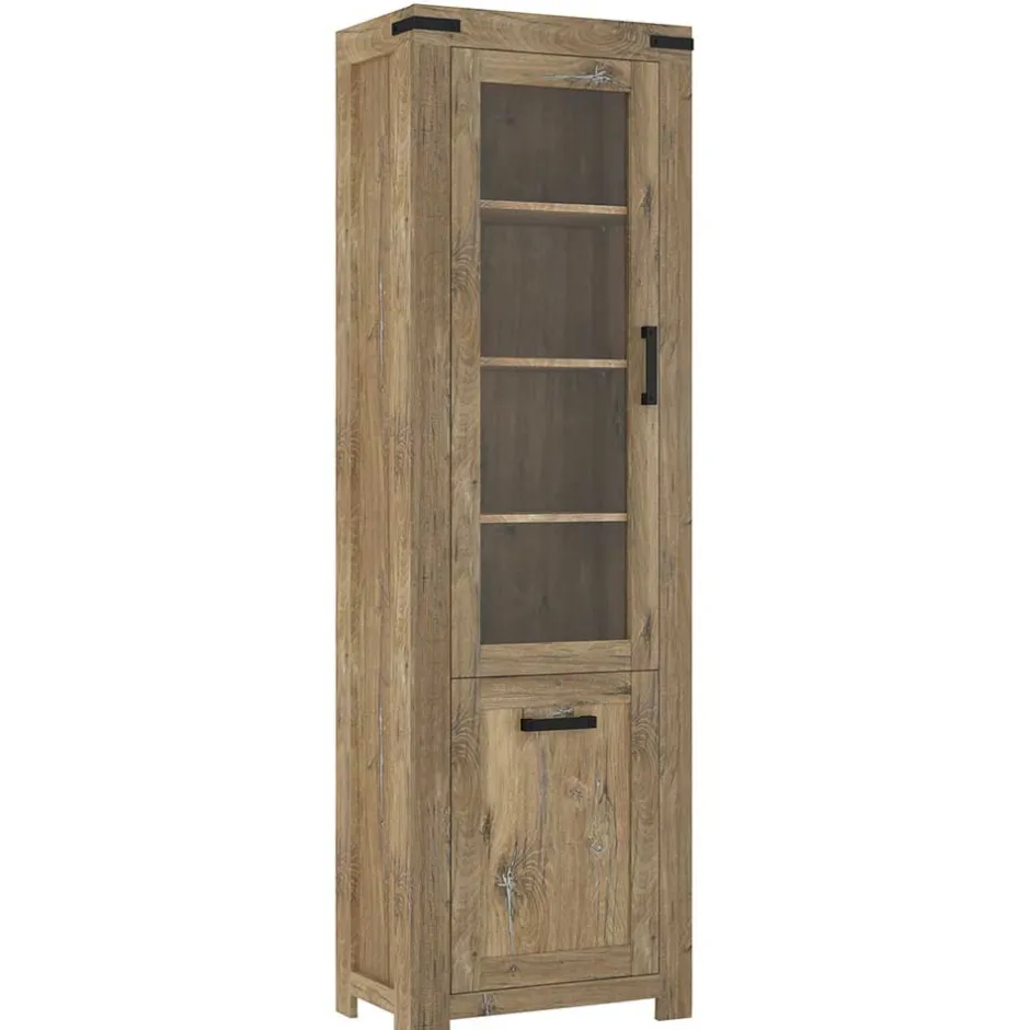 Wohnen 65x200x40 2-türige Vitrine in Eiche Dunkel - Fanos