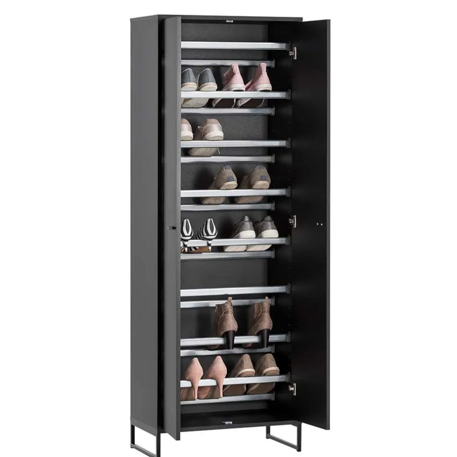 60x170x33 2-türiger Schuhschrank in Schwarz - Anderian^Wohnen Best