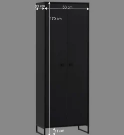 60x170x33 2-türiger Schuhschrank in Schwarz - Anderian^Wohnen Best