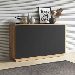 160x75x40 3-türiges Sideboard in Schwarz - Ilunas^Wohnen Best