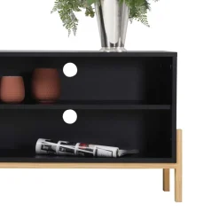 Wohnen 140x52x35 TV Lowboard in Schwarz & Pinie Natur - Estrevin