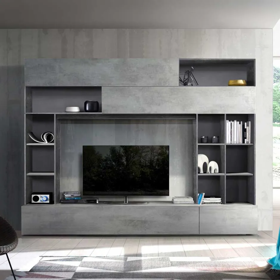 Wohnen 277x209x40 TV Mediawand in Grau zweifarbig - Mitalona