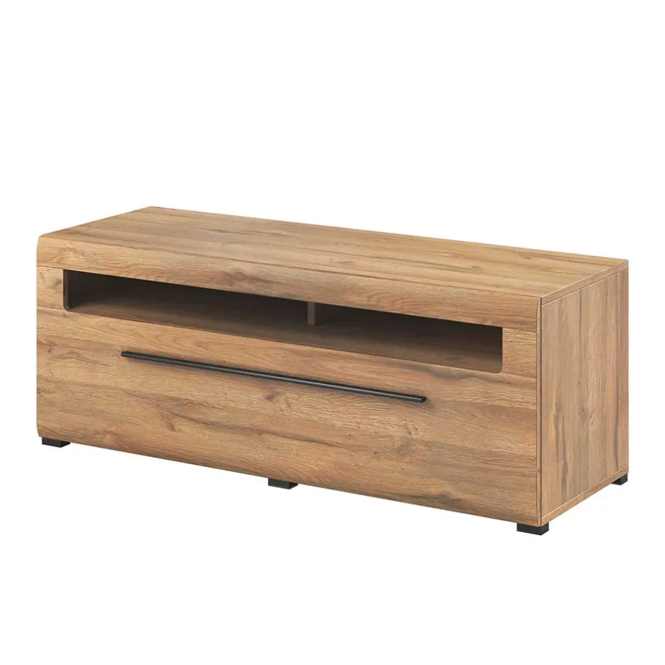 140x52x50 TV Unterschrank in Eiche Optik mit Schwarz - Aberdeen^Wohnen Hot