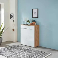 89x105x40 Vertiko in Weiß Glas & Eiche - Reestyl^Wohnen Hot