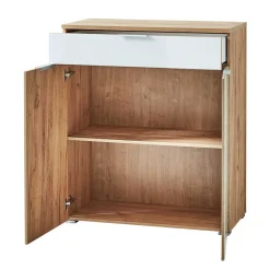 89x105x40 Vertiko in Weiß Glas & Eiche - Reestyl^Wohnen Hot