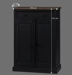 100x141x51 Vintage Vertiko in Schwarz & Teakfarben - Niovan^Wohnen