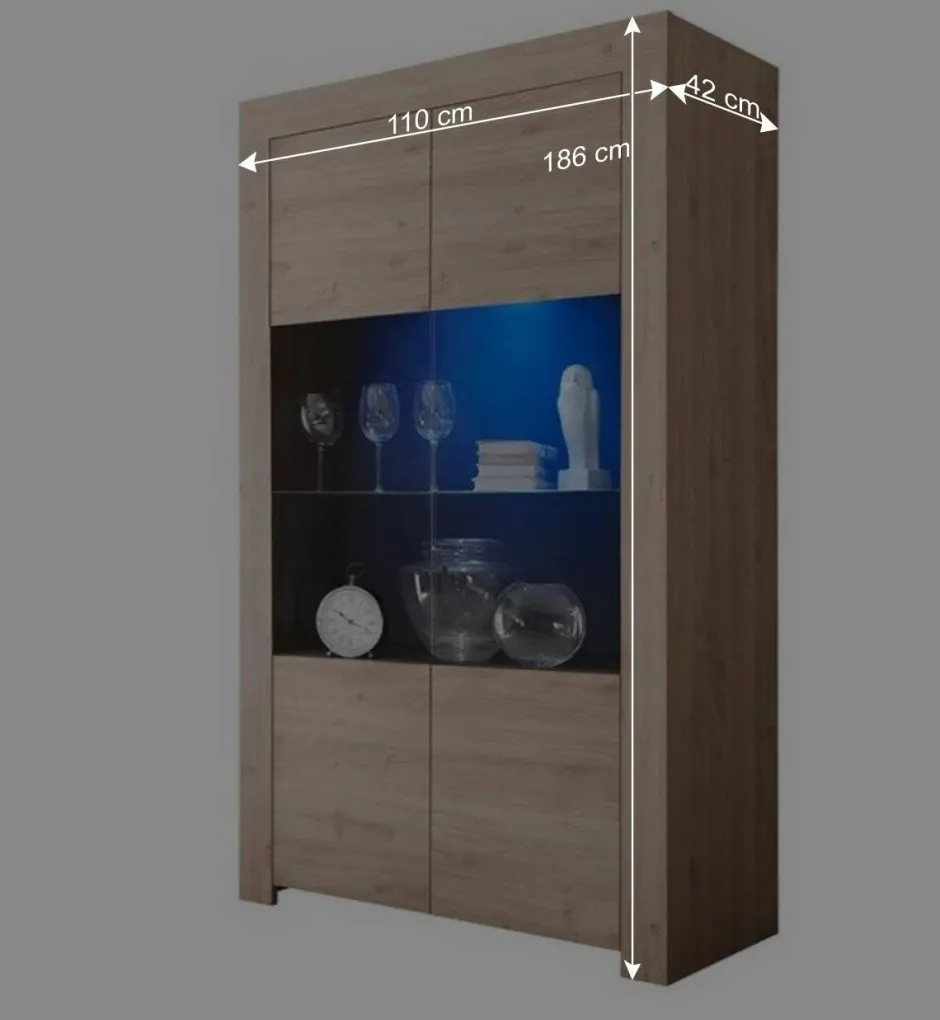 Wohnen 110x186x42 Vitrine in Eiche Nachbildung - Karika