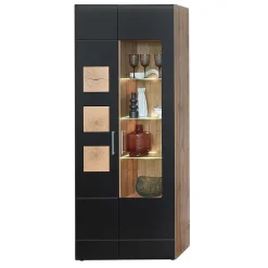 Wohnen 80x208x37 Vitrine in Schwarz & Wildeiche - Kandu