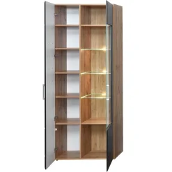 Wohnen 80x208x37 Vitrine in Schwarz & Wildeiche - Kandu