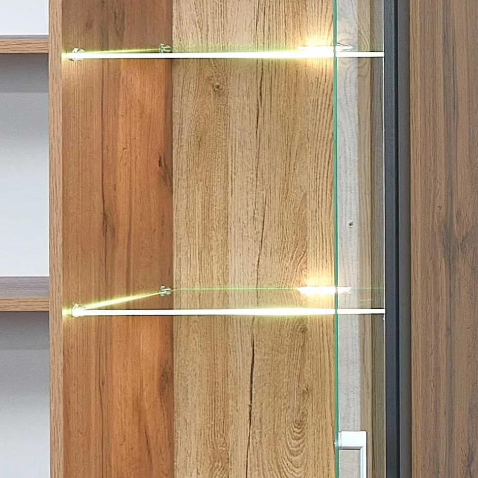 Wohnen 80x208x37 Vitrine in Schwarz & Wildeiche - Kandu