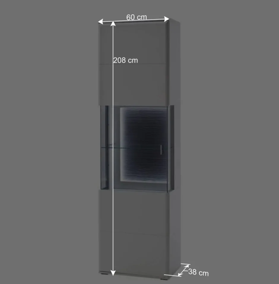Wohnen 60x208x38 Vitrine in Weiß & Anthrazit - Hazime