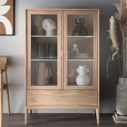 Wohnen 90x140x42 Vitrine mit Doppeltür und Schublade - Lamia