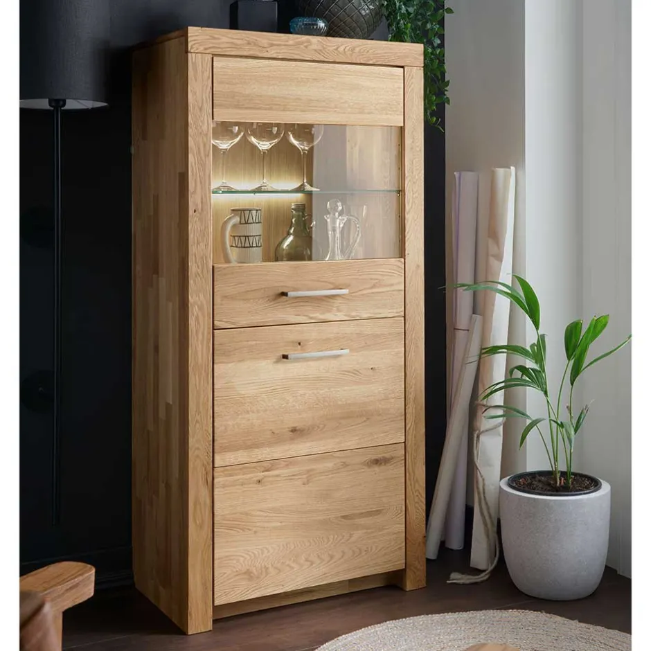 65x141x40 Vitrinenschrank aus Wildeiche Massivholz - Loitons^Wohnen New
