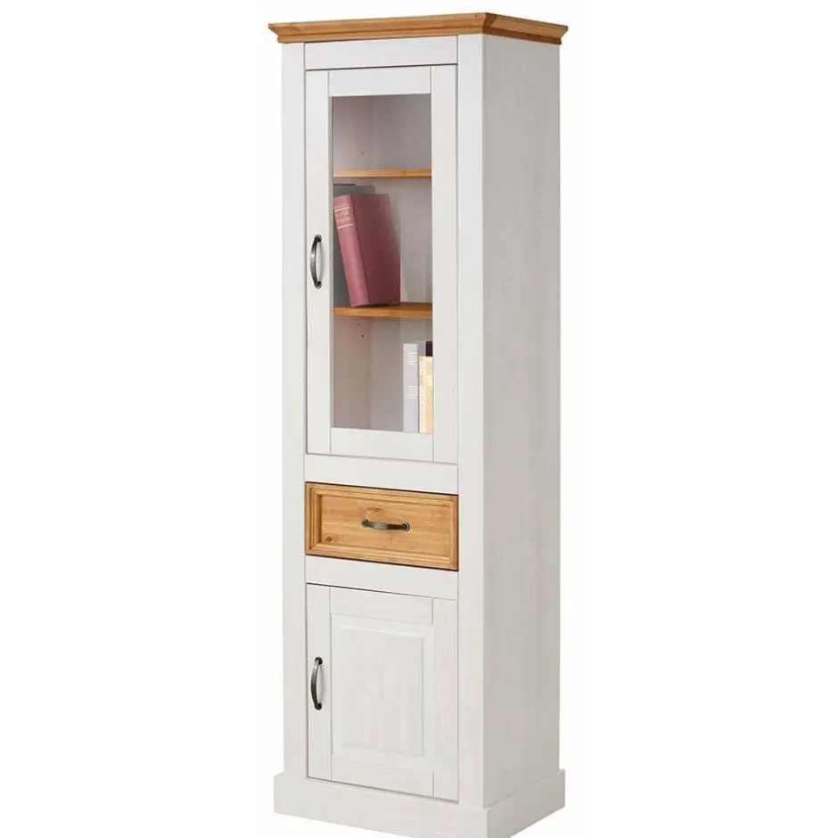55x180x38 Vitrinenschrank im Landhaus Look - Alexandra^Wohnen Sale