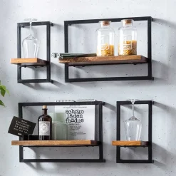 Wohnen 20x35x25 Wandregal aus Massivholz & Metall - Mendoza II