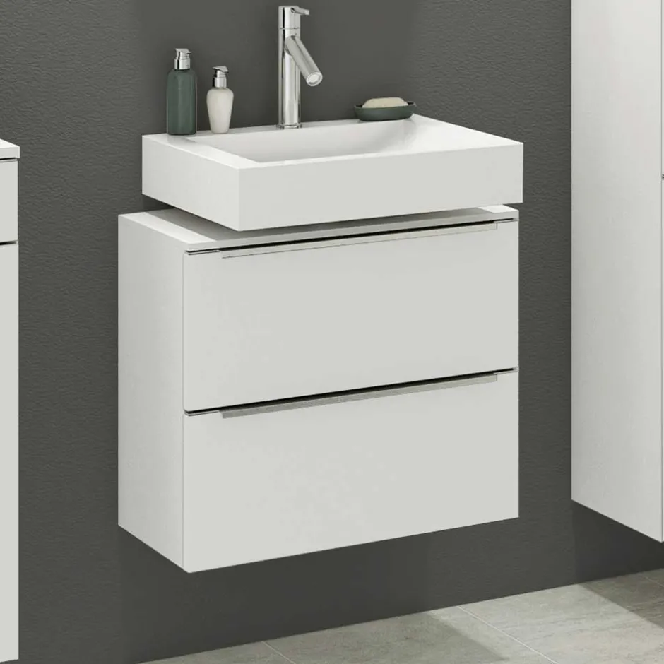 60x55x35 Waschbeckenschrank mit Klappe & Schublade - Livendas I^Wohnen New