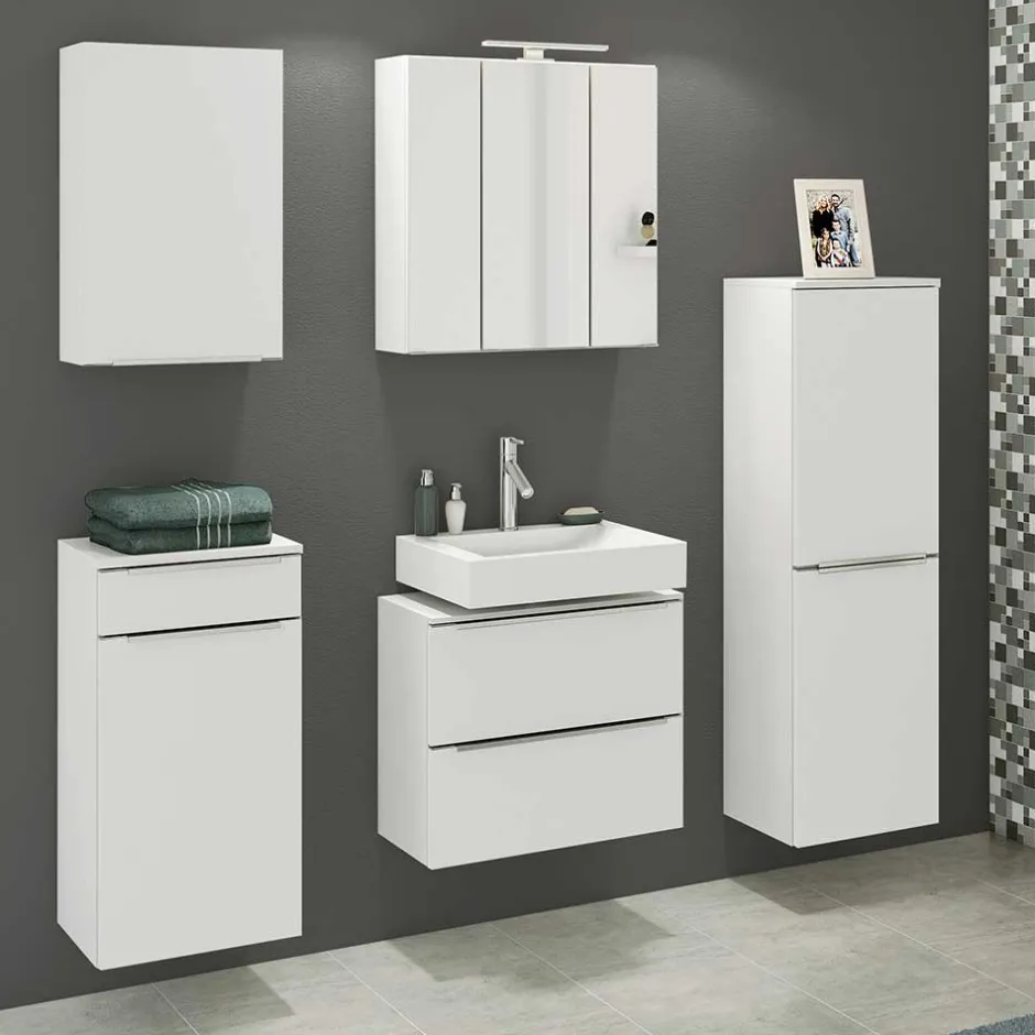 60x55x35 Waschbeckenschrank mit Klappe & Schublade - Livendas I^Wohnen New