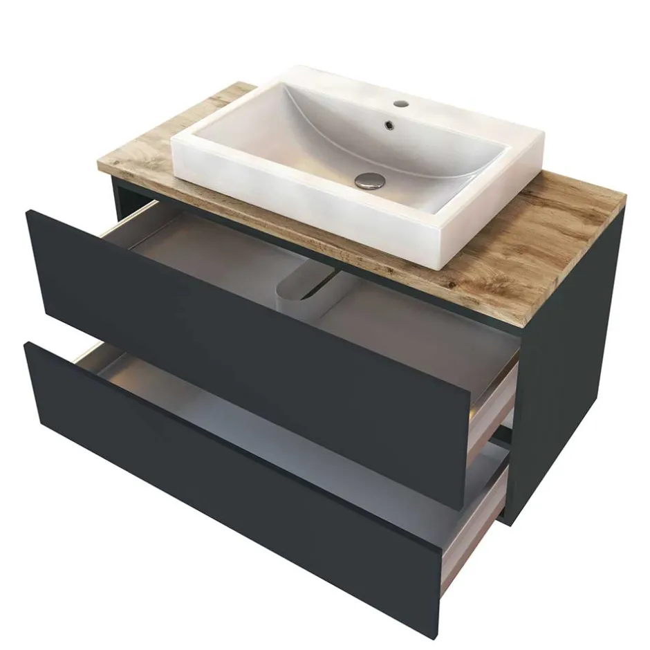 100x54x48 Waschtisch Konsole in Grau & Wildeiche - Noricas^Wohnen Outlet