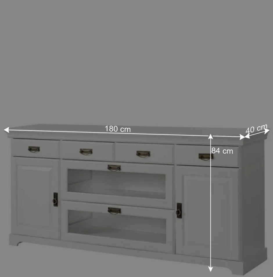 180x84x40 Weißes Sideboard - Landhaus modern - Akbelev^Wohnen New