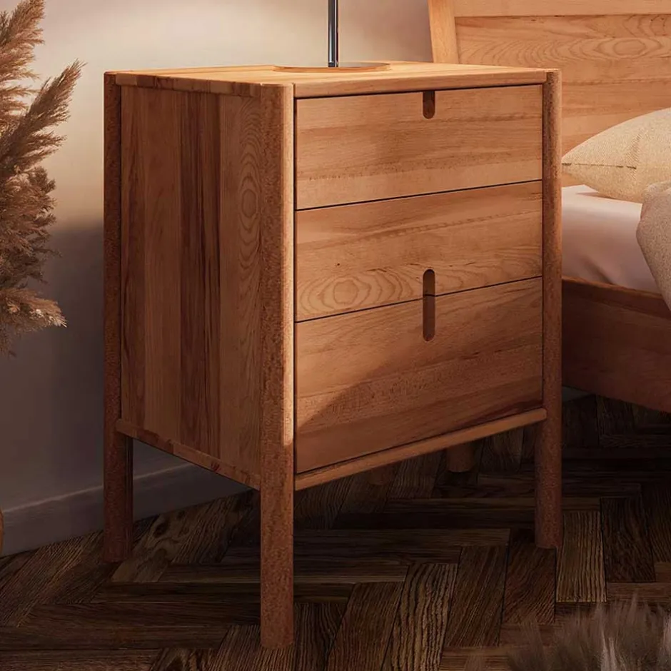 Wohnen 60x69x36 Wildbuche Nachtkommode geölt - Indrya