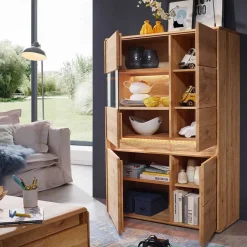 Wohnen 103x152x44 Wildeiche Highboard mit Glaseinsatz - Acmida