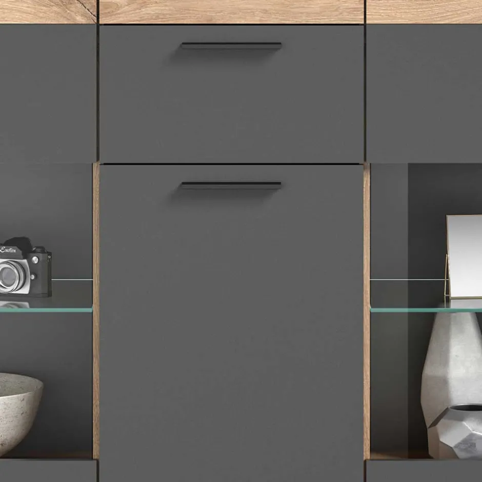 140x134x37 Wohnzimmerschrank Highboard mit Glas - Lucios^Wohnen New