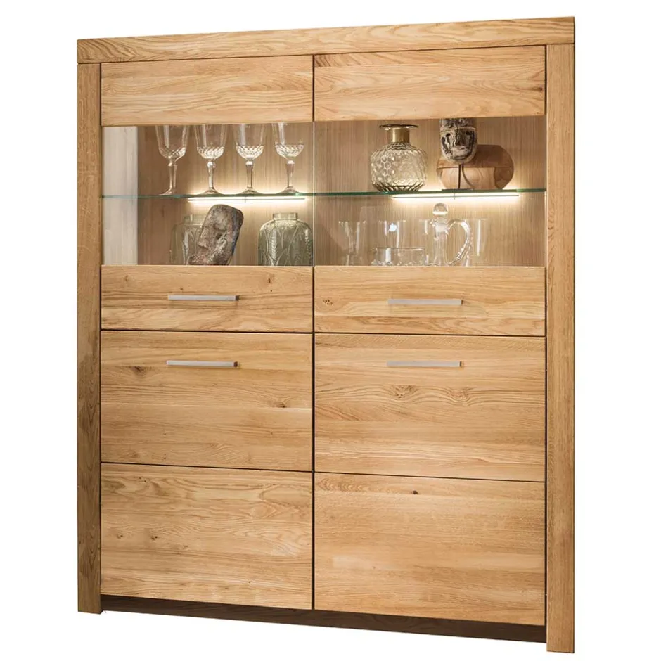 Wohnen 118x141x40 Wohnzimmerschrank mit Glaseinsätzen - Loitons