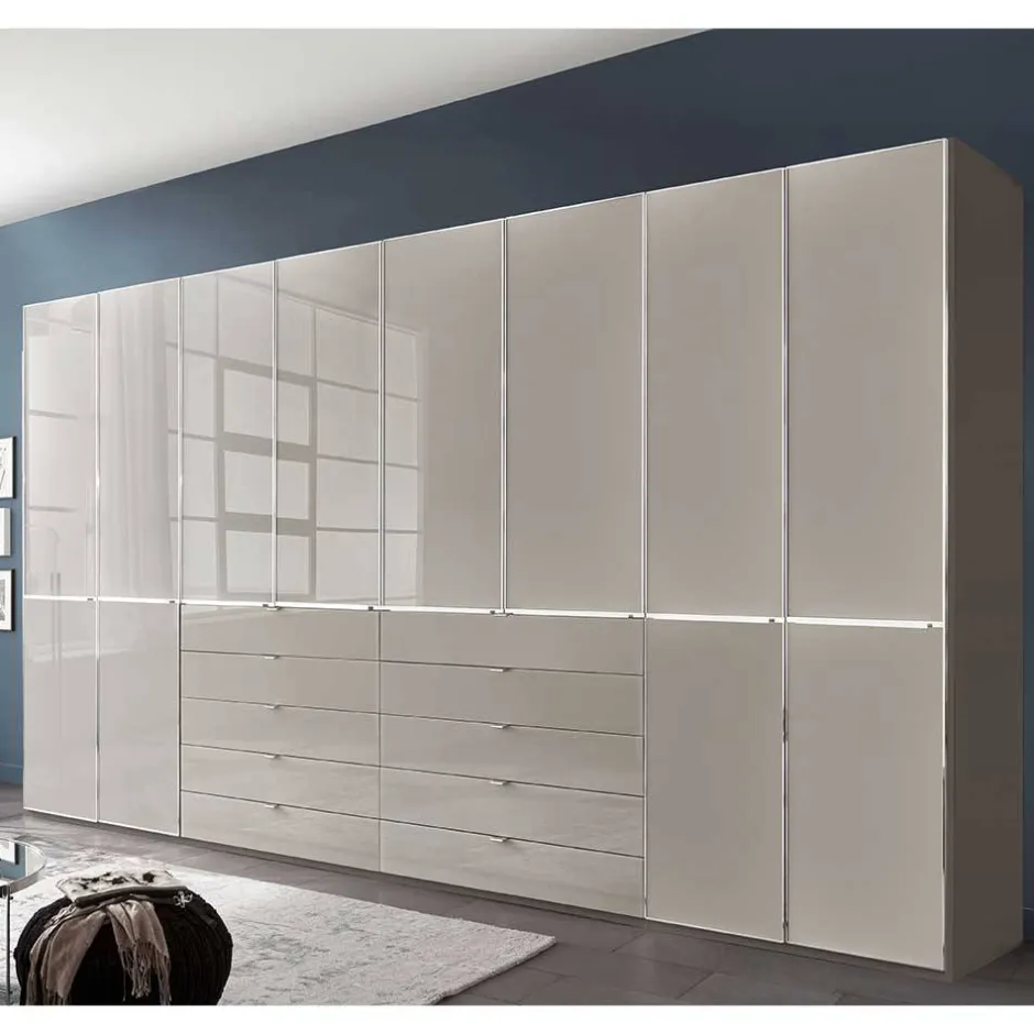 XXL-Kleiderschrank in Hellgrau mit Glasfront - Nucina^Wohnen