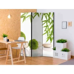 Zen Motiv Paravent in Weiß & Grün - Doskados^Wohnen Hot