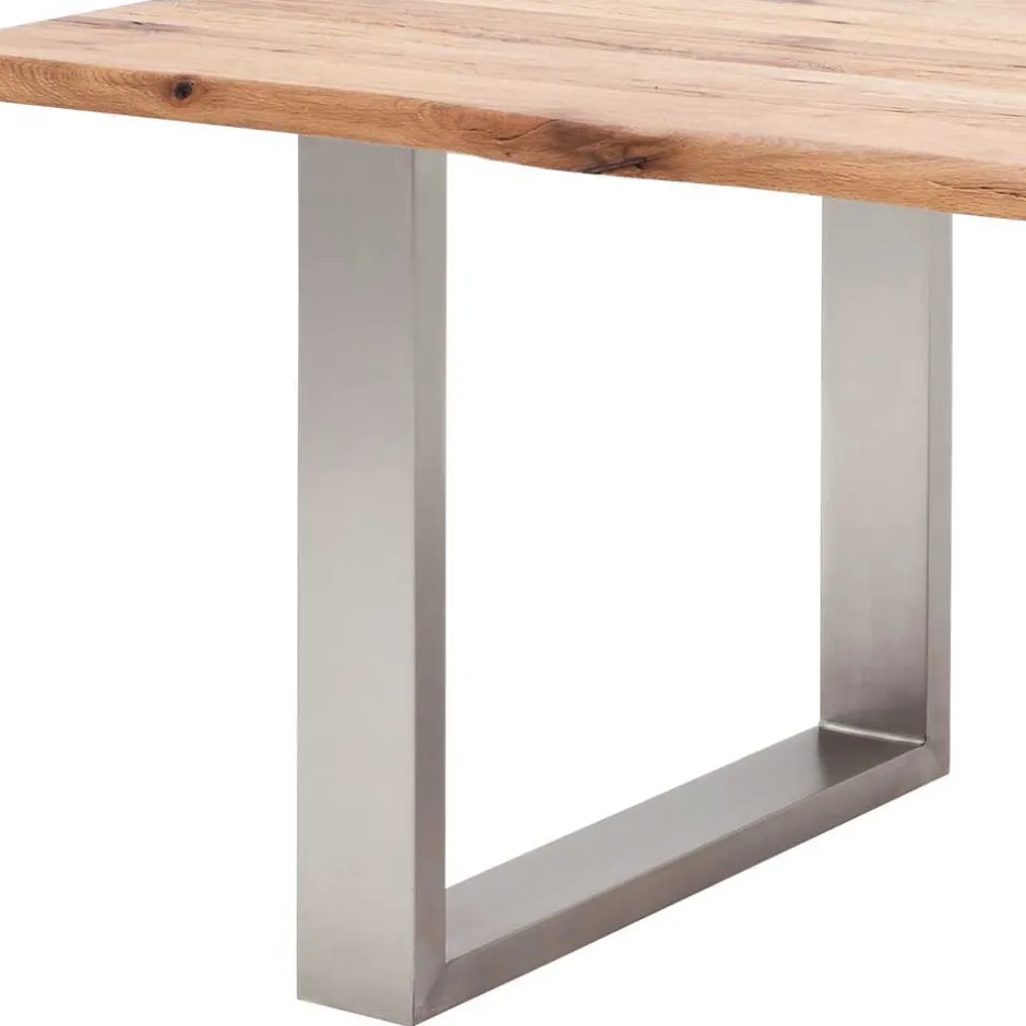 Wohnen Zerreiche Esstisch mit Baumkante Jelsica & Edelstahl Bügelgestell