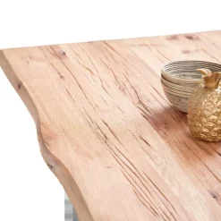 Wohnen Zerreiche Esstisch mit Baumkante Jelsica & Edelstahl Bügelgestell