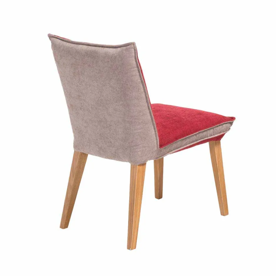 Wohnen Zweifarbige Esszimmerstühle in Rot & Beige Stoff Laudion mit Eiche Natur (2er Set)