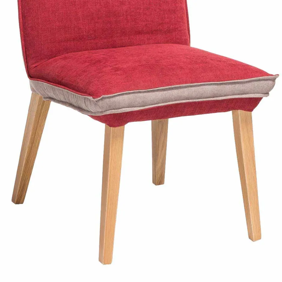 Wohnen Zweifarbige Esszimmerstühle in Rot & Beige Stoff Laudion mit Eiche Natur (2er Set)