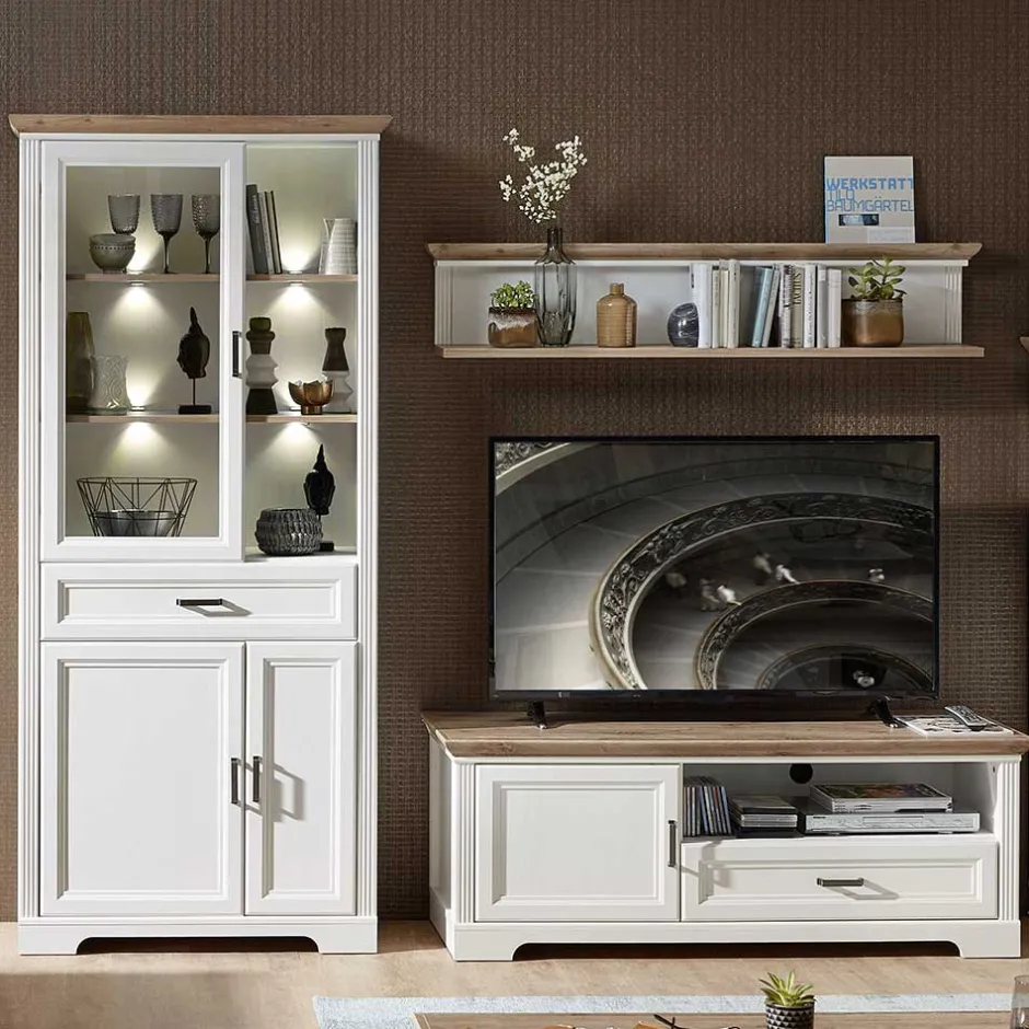 Wohnen Zweifarbige Wohnmöbel Kombi in Weiß - Sinolita (dreiteilig)