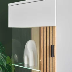 Wohnen Zweifarbiges Highboard mit Glaseinsatz - Nenaloro