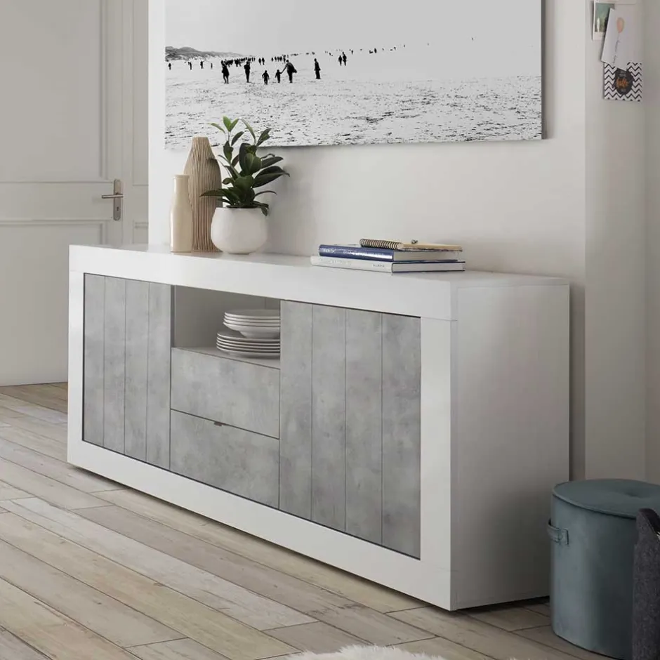 Wohnen Zweifarbiges Sideboard mit offenem Fach - Niris