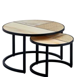 Zweisatz Sofatisch aus Holz & Rattan - Acapella (zweiteilig)^Wohnen Outlet