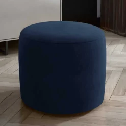 Wohnen Zylindrischer Hocker aus dunkelblauem Samt - Citangra